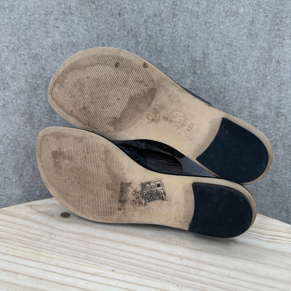 Michael Kors Sidney Flat Sandals Womens 8.5M Brown Black Logo Thong Slide - Picture 8 of 10